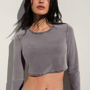 Washed Alosoft Crop Finesse Long Sleeve - Cool Grey Wash