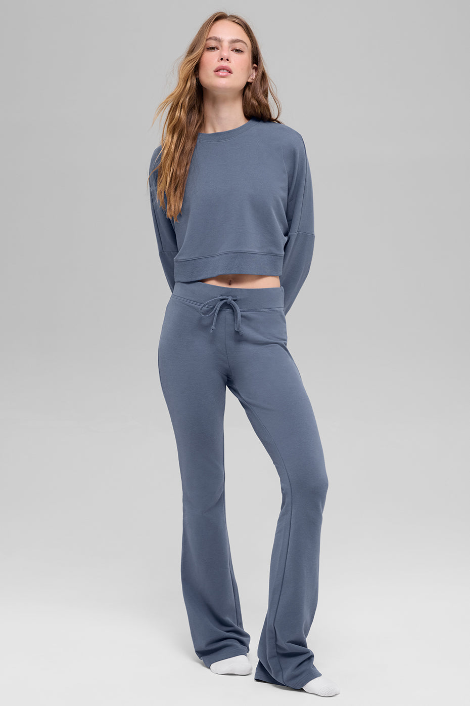 Cropped Sway Crew Neck Pullover - Bluestone - Image 5