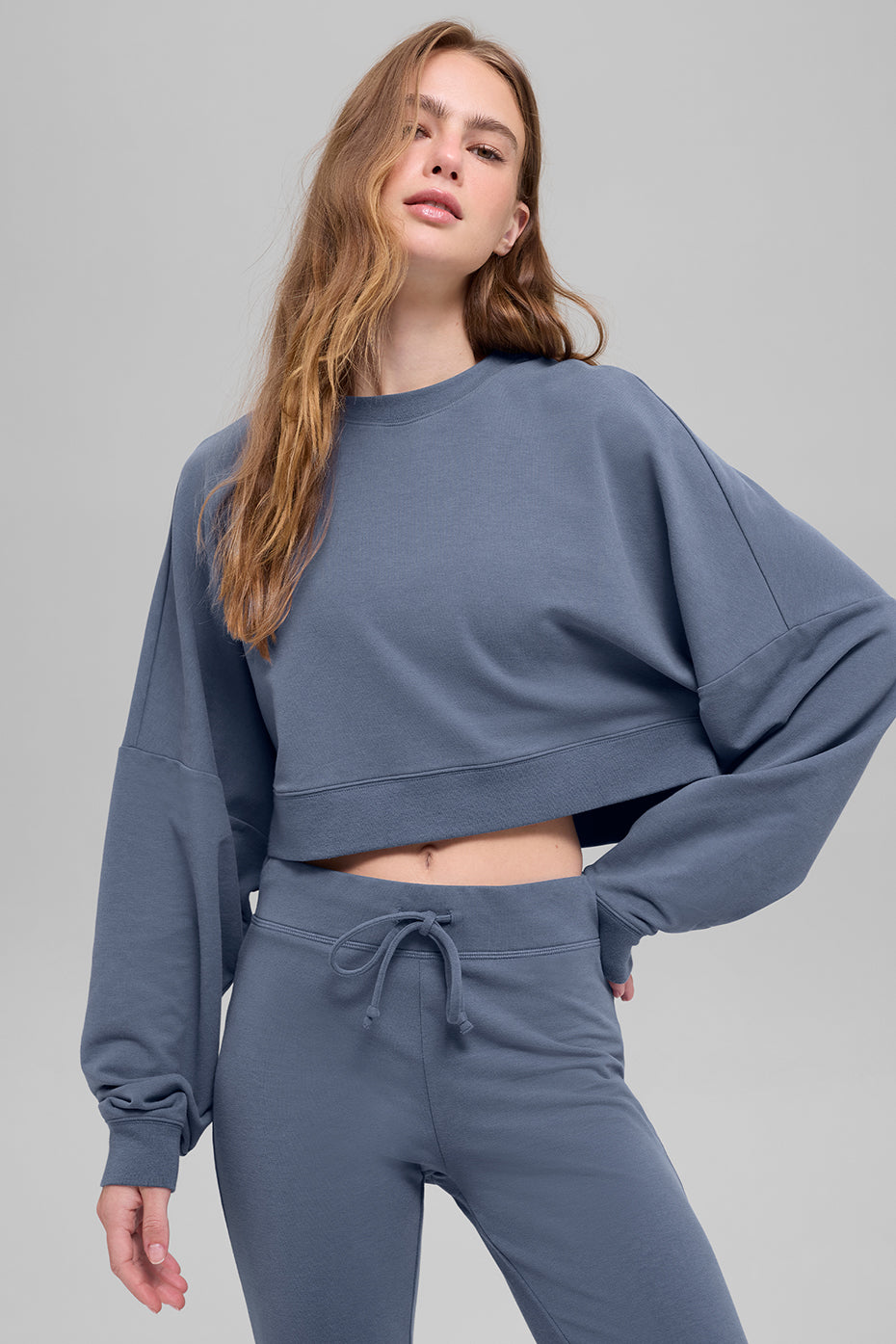 Cropped Sway Crew Neck Pullover - Bluestone - Image 3