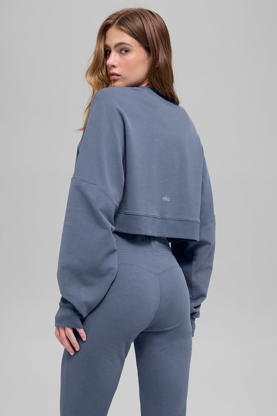 Cropped Sway Crew Neck Pullover - Bluestone - Image 2