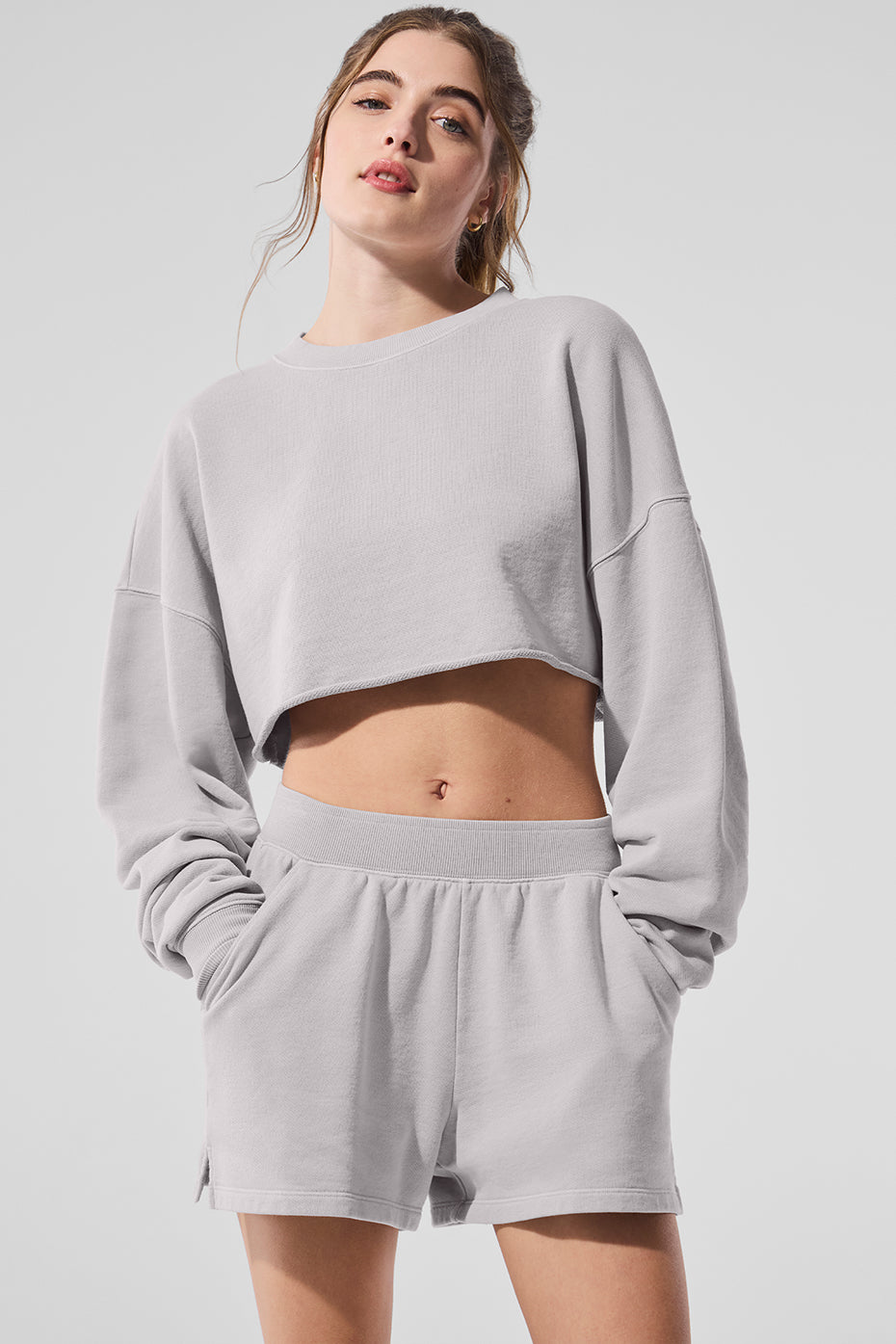 Washed Extreme Cropped Pullover - Grey Sky Wash