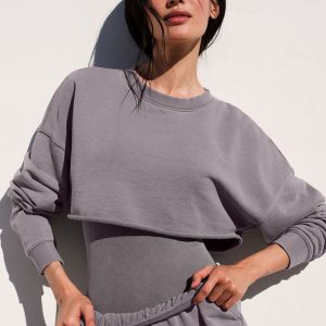Washed Extreme Cropped Pullover - Cool Grey Wash