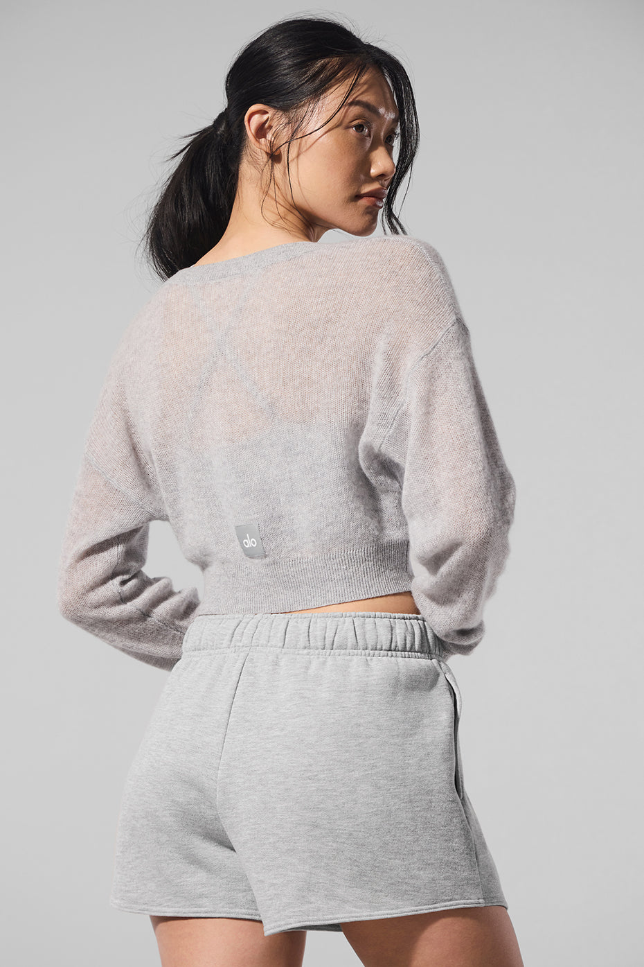 Sheer Cashmere Cropped Cardigan - Athletic Heather Grey - Image 3