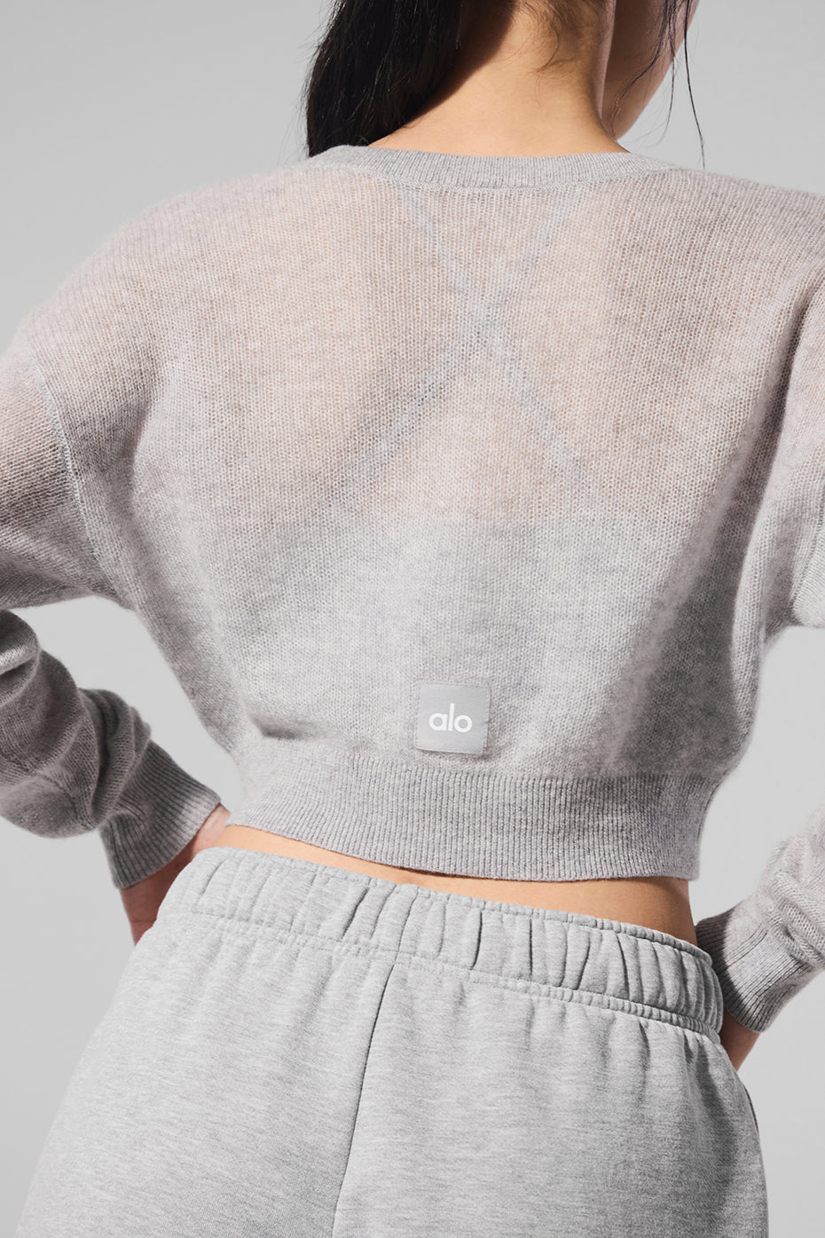 Sheer Cashmere Cropped Cardigan - Athletic Heather Grey - Image 4