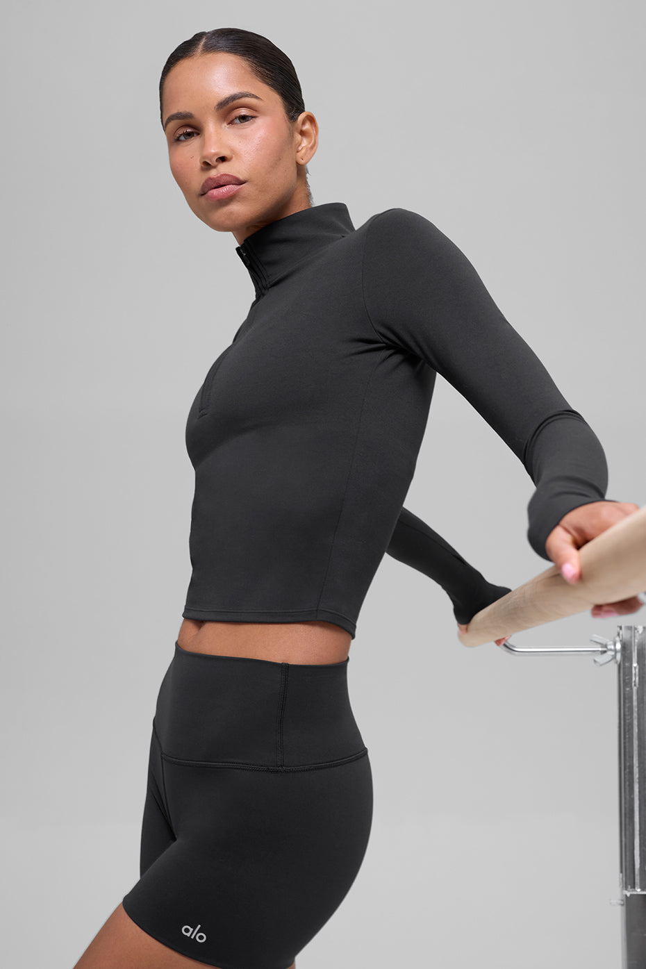 ALO Softsculpt Precision 1/4 Zip Long Sleeve - Black - Image 2