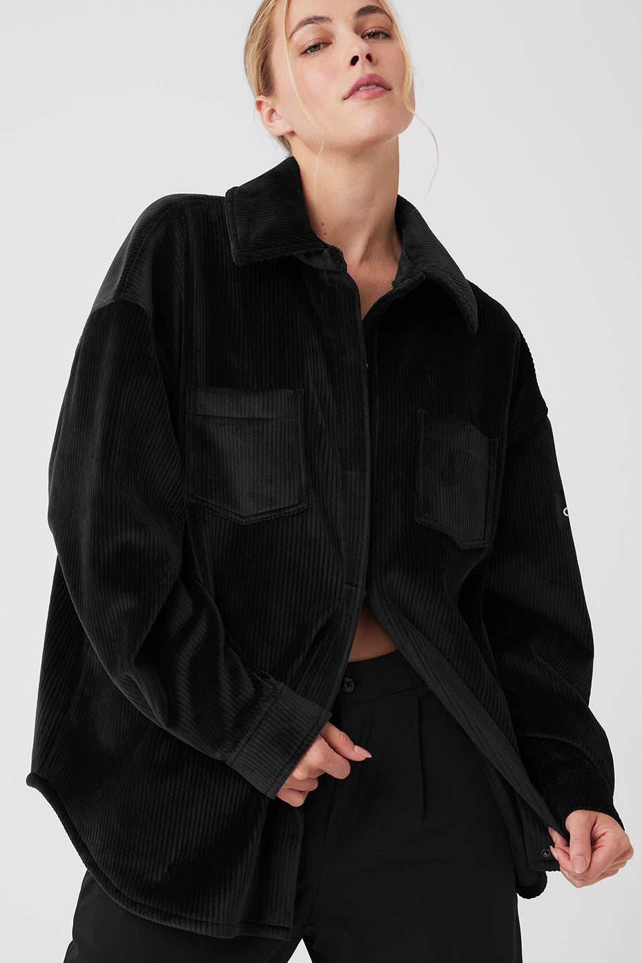 Ribbed Velour Mountain Side Shacket - Black - Image 5