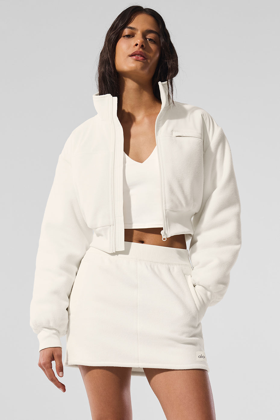 Polar Fleece Cropped Wintry Mix Jacket - Ivory - Image 2