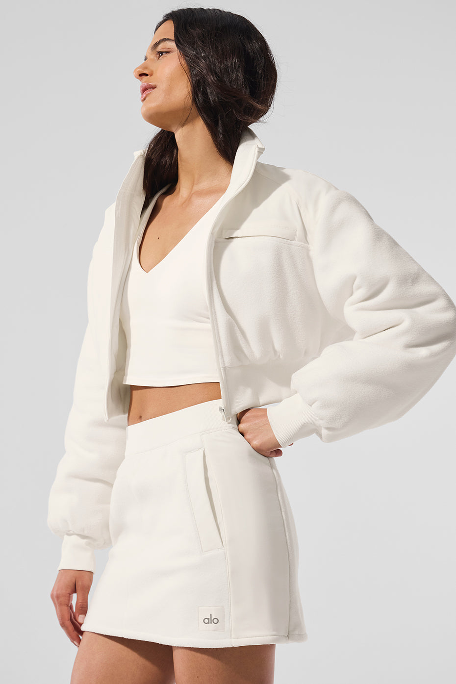Polar Fleece Cropped Wintry Mix Jacket - Ivory - Image 4