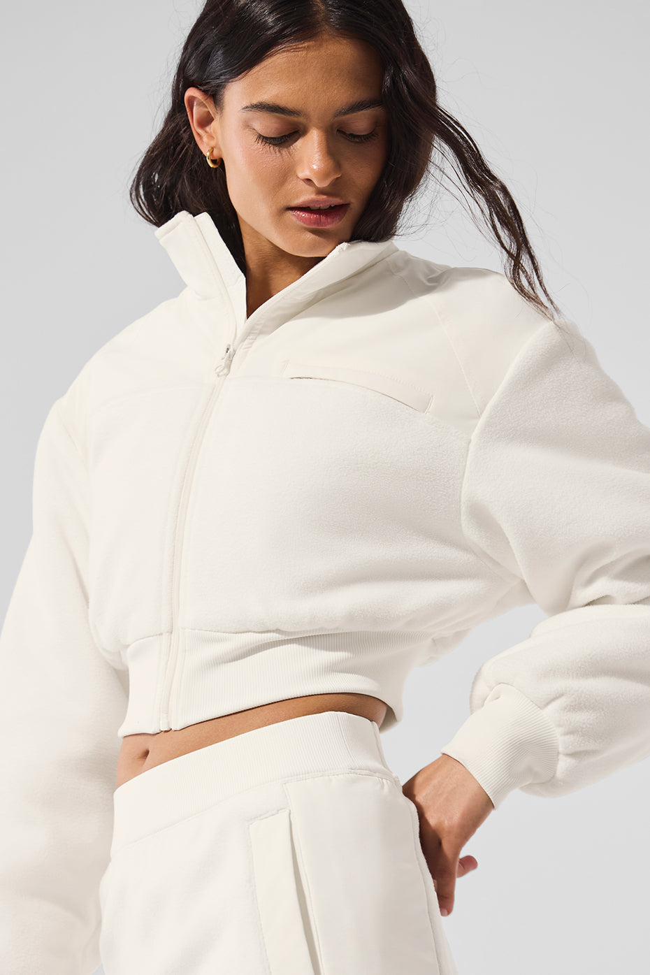 Polar Fleece Cropped Wintry Mix Jacket - Ivory - Image 5