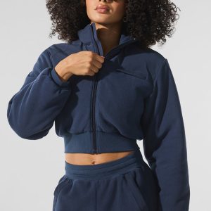 Polar Fleece Cropped Wintry Mix Jacket - Navy
