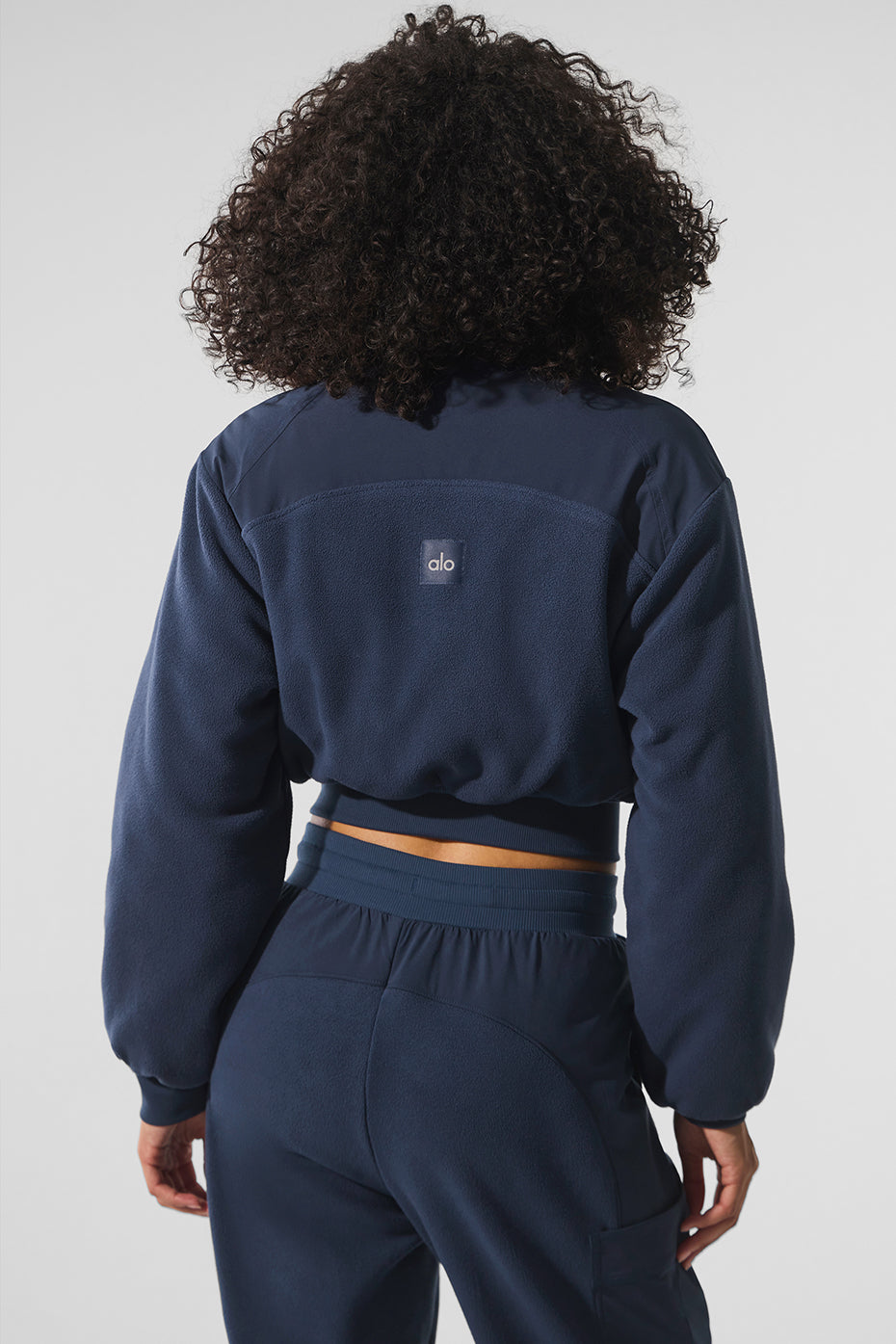 Polar Fleece Cropped Wintry Mix Jacket - Navy - Image 2