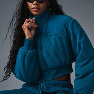Polar Fleece Cropped Wintry Mix Jacket - Eclipse Blue