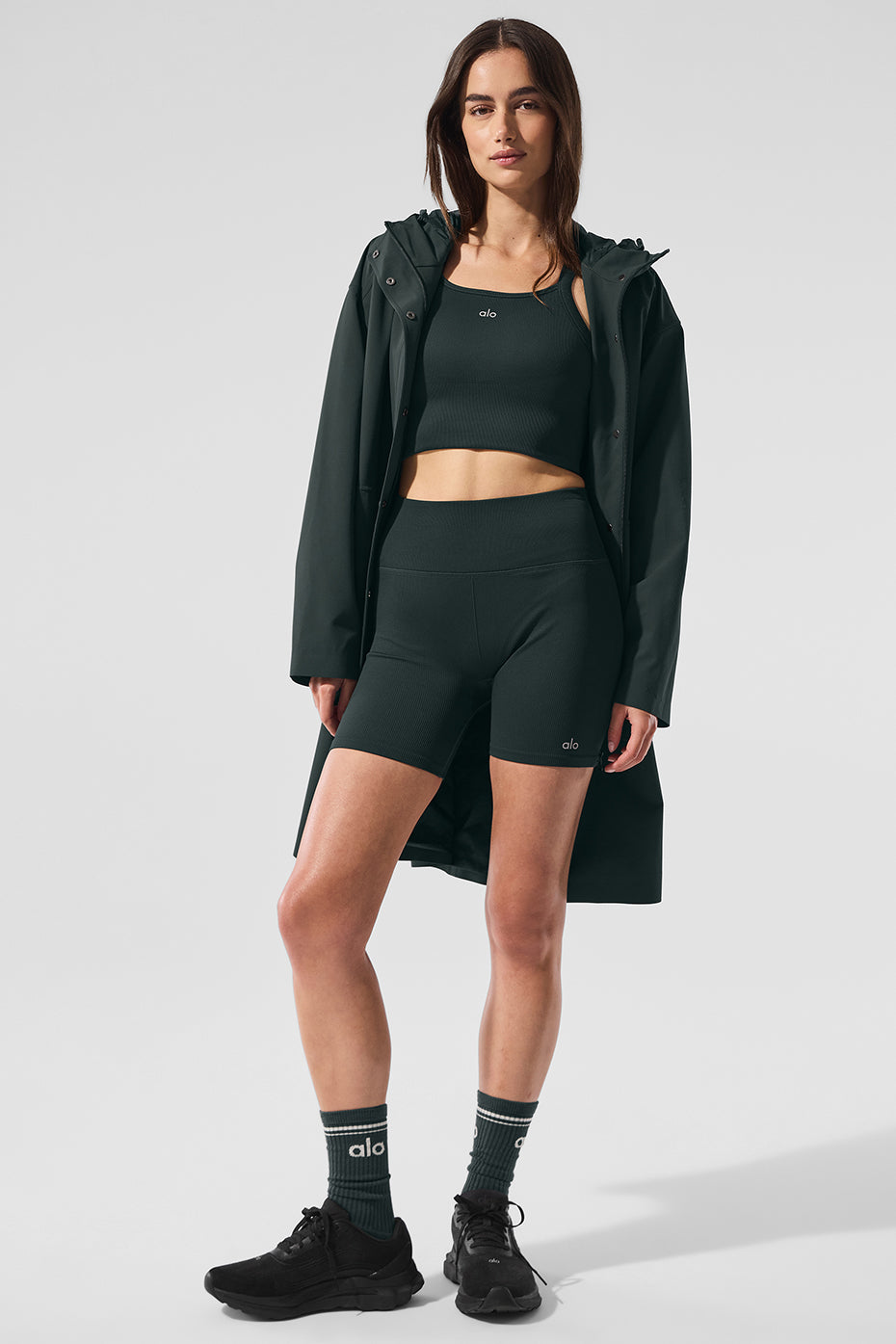 Rain Or Shine Long Coat - Charcoal Green - Image 3