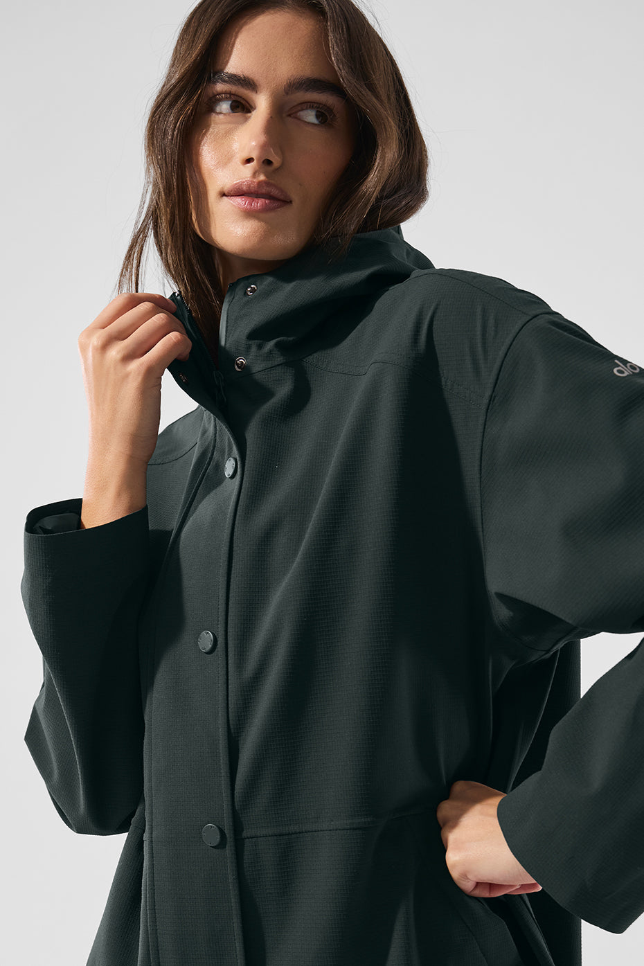 Rain Or Shine Long Coat - Charcoal Green - Image 4