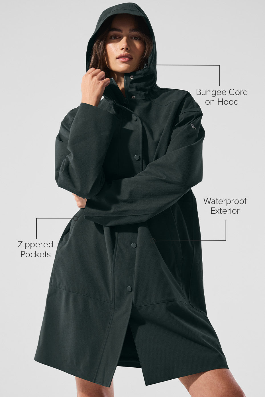 Rain Or Shine Long Coat - Charcoal Green - Image 2