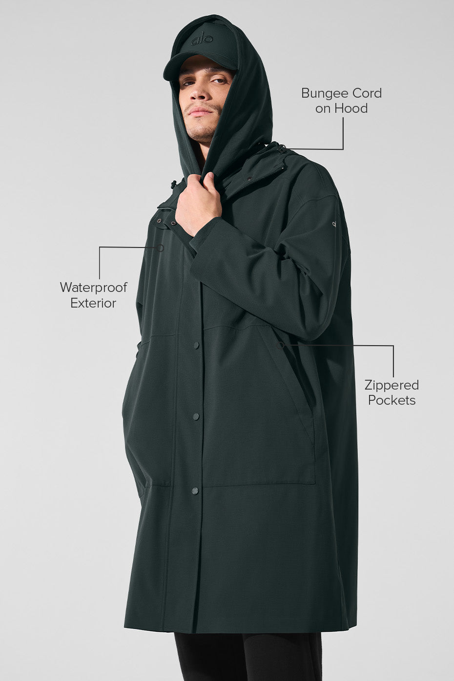Rain Or Shine Long Coat - Charcoal Green - Image 2