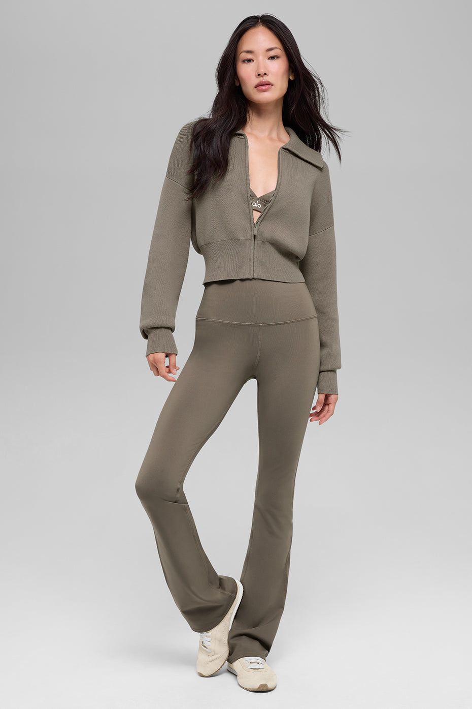 Scholar Knit Cropped Full Zip Jacket - Light Cocoa - Image 5