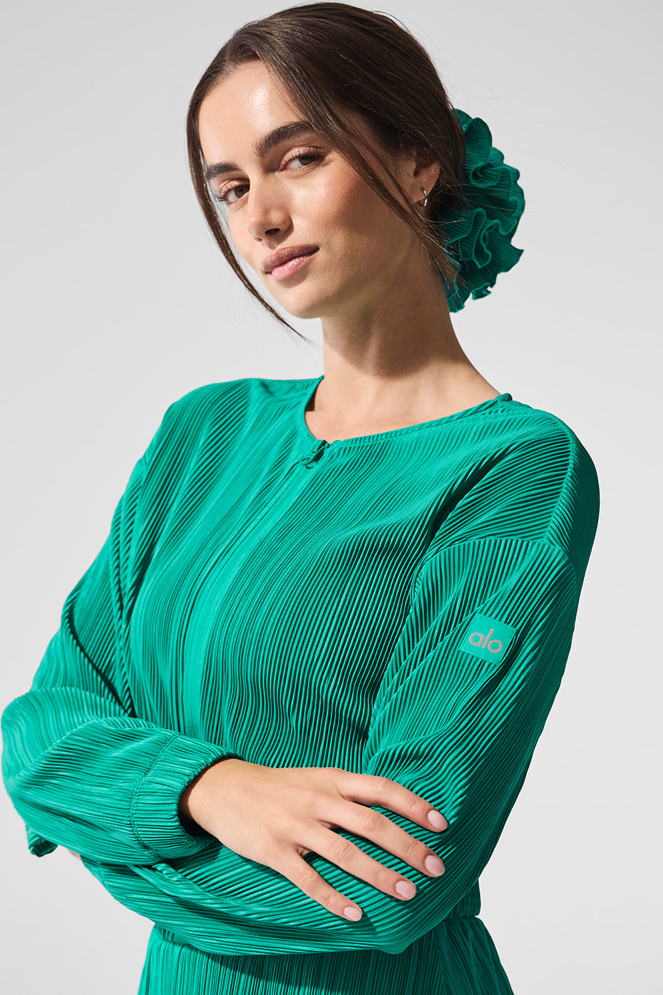 Cropped Micro Plisse Jacket - Spruce Green - Image 2