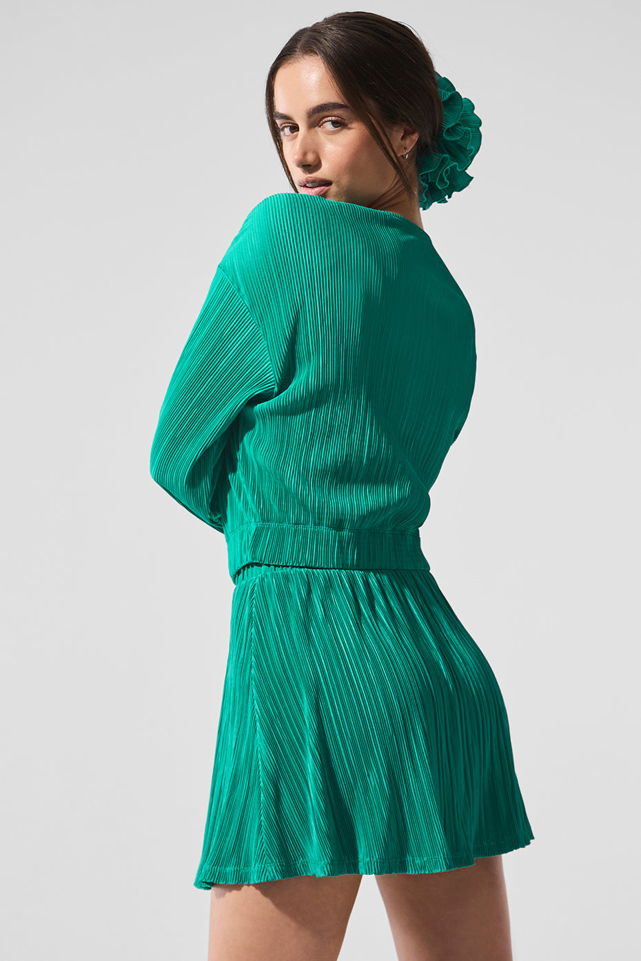 Cropped Micro Plisse Jacket - Spruce Green - Image 3