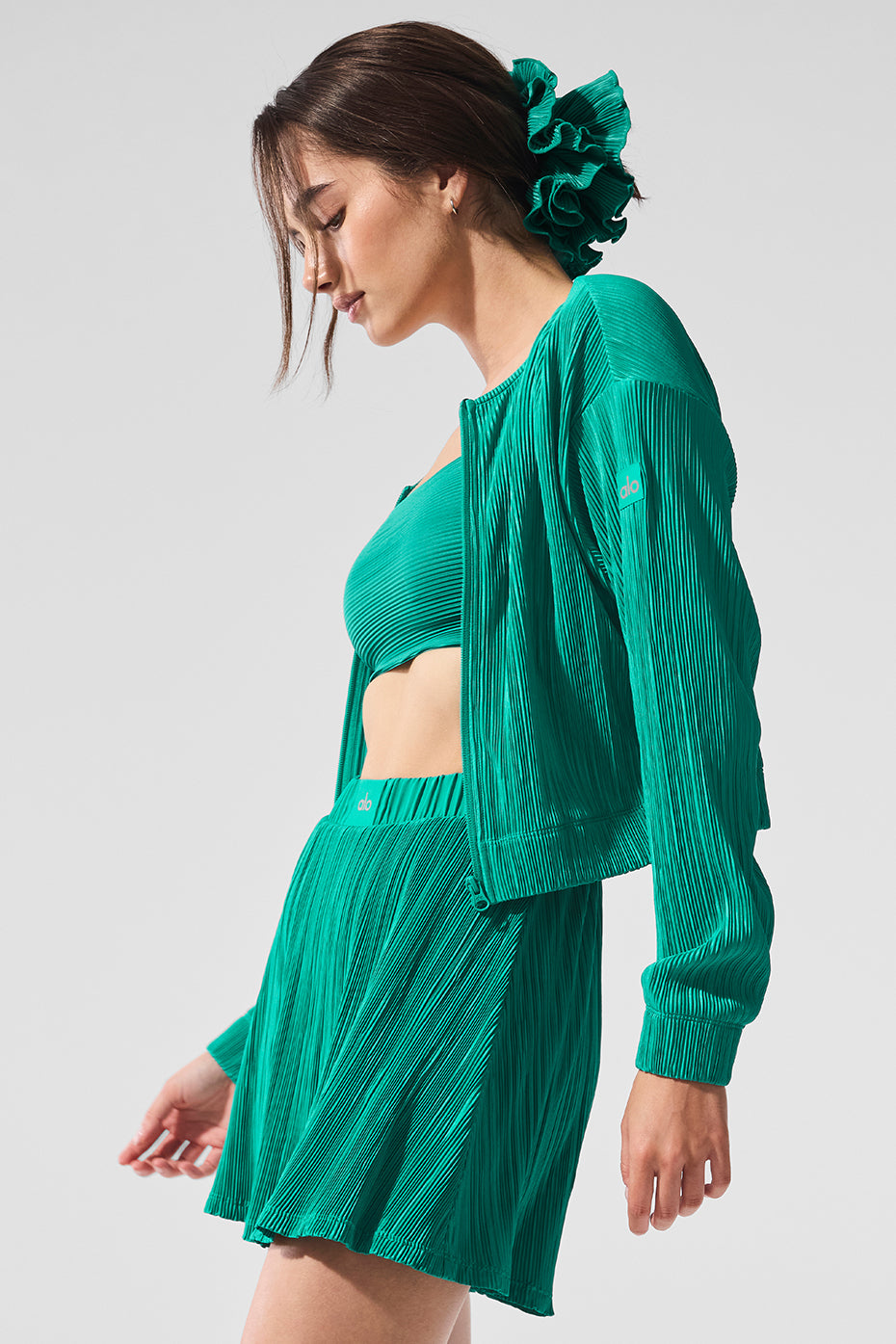 Cropped Micro Plisse Jacket - Spruce Green - Image 4