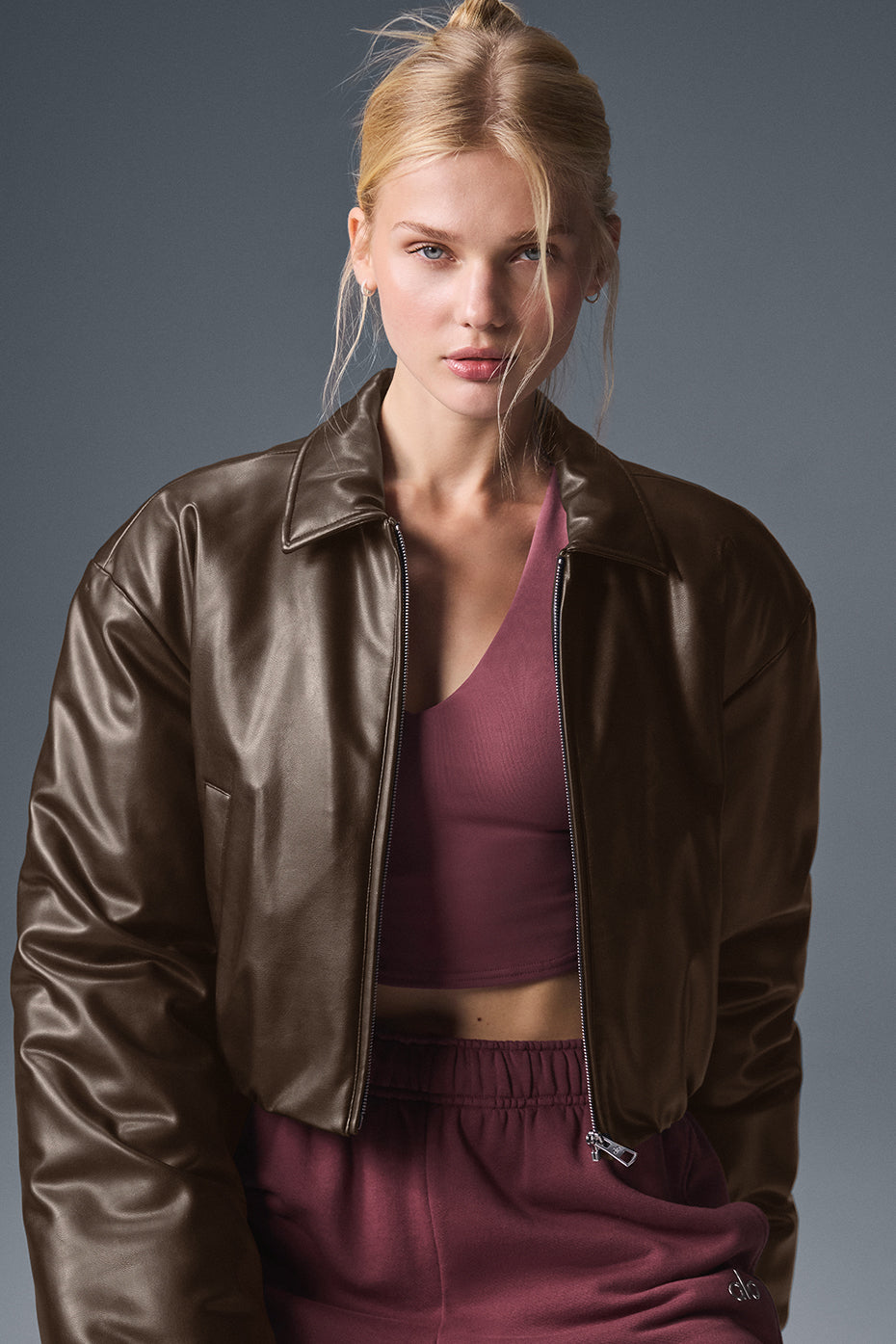 Faux Leather Cropped Premier Bomber - Espresso - Image 6
