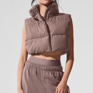 Cropped Gold Rush Puffer Vest - Mushroom
