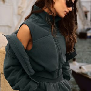 Polar Fleece Wintry Mix Vest - Charcoal Green