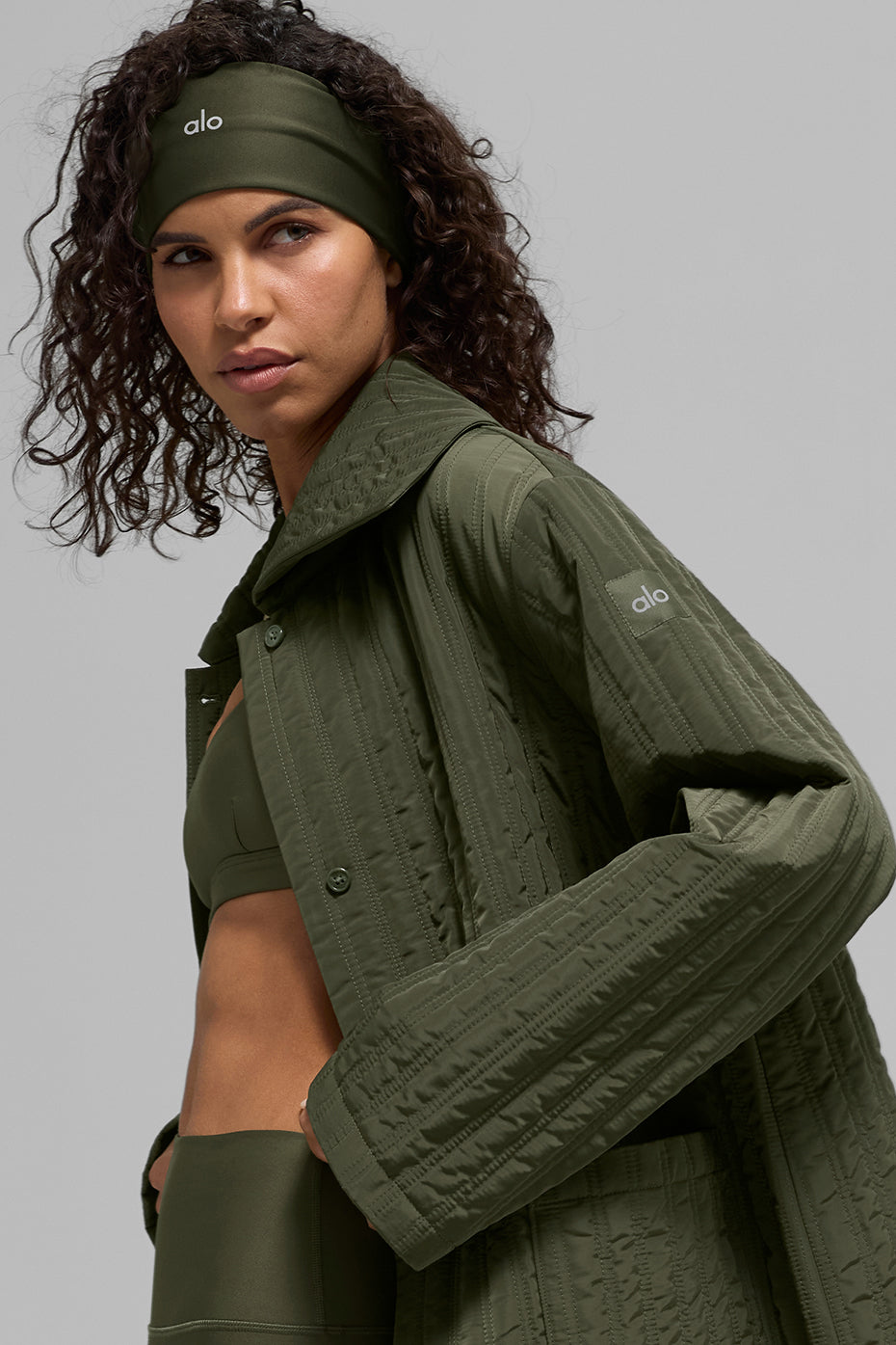 Quilted Skyline Long Coat - Green Olive - Image 2