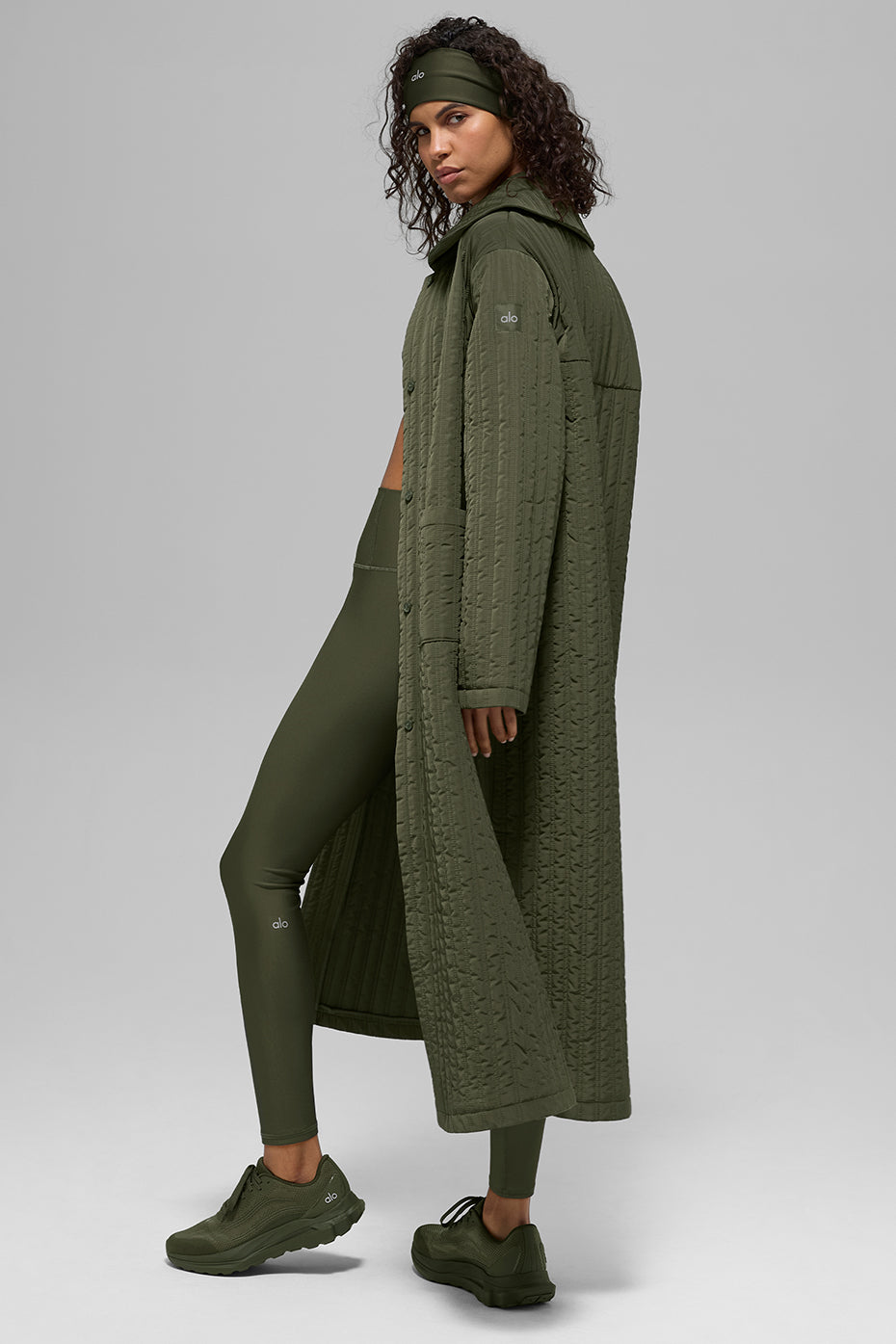 Quilted Skyline Long Coat - Green Olive - Image 5