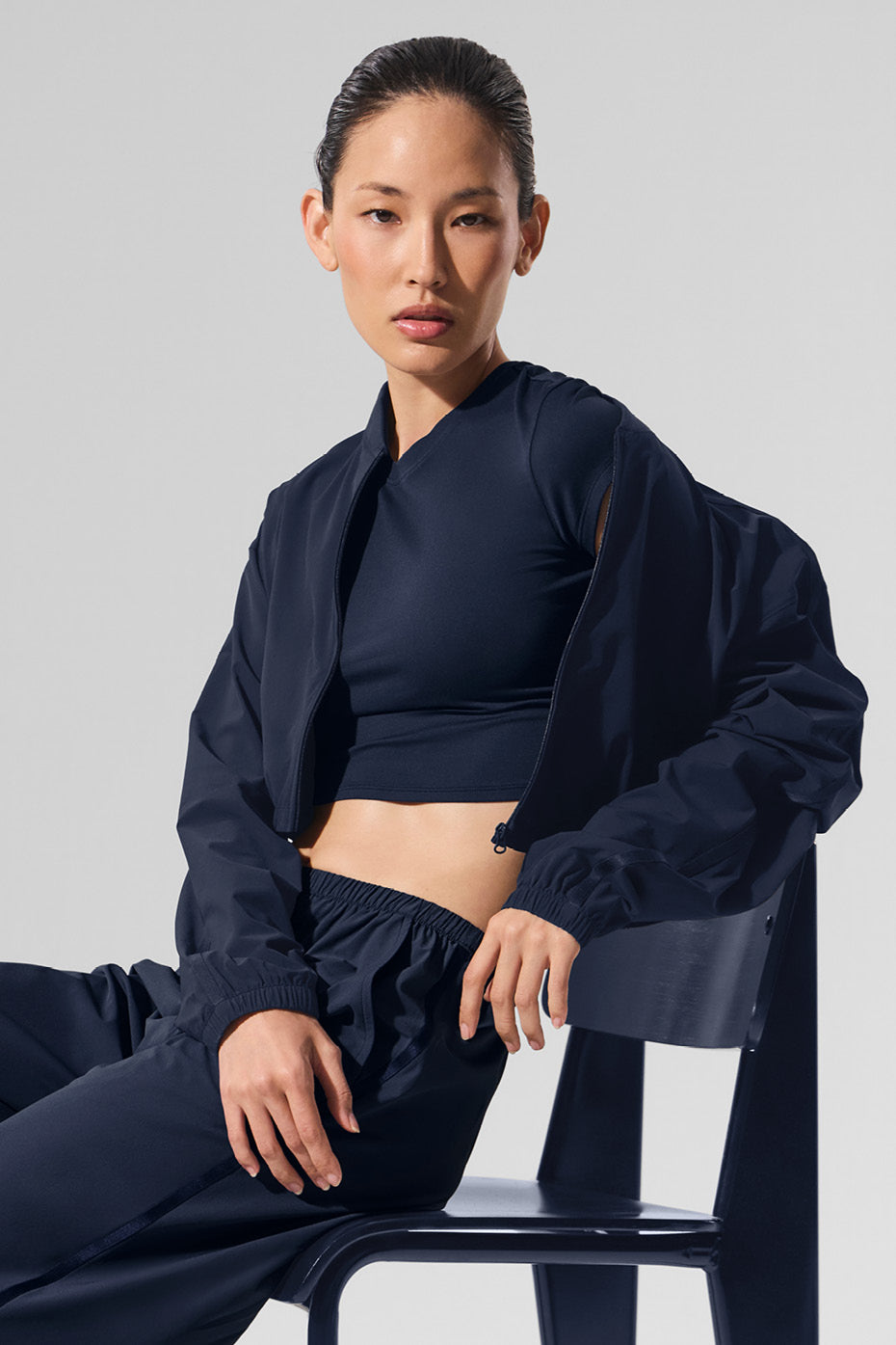 Cropped Breezy Full-Zip Cover Up - Navy - Image 6