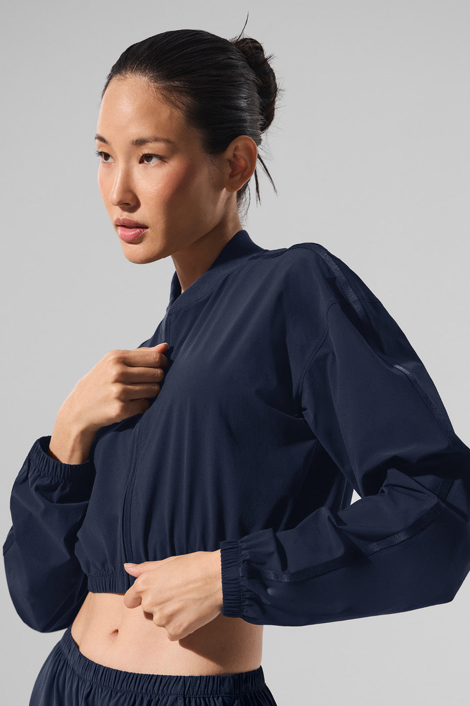 Cropped Breezy Full-Zip Cover Up - Navy - Image 3