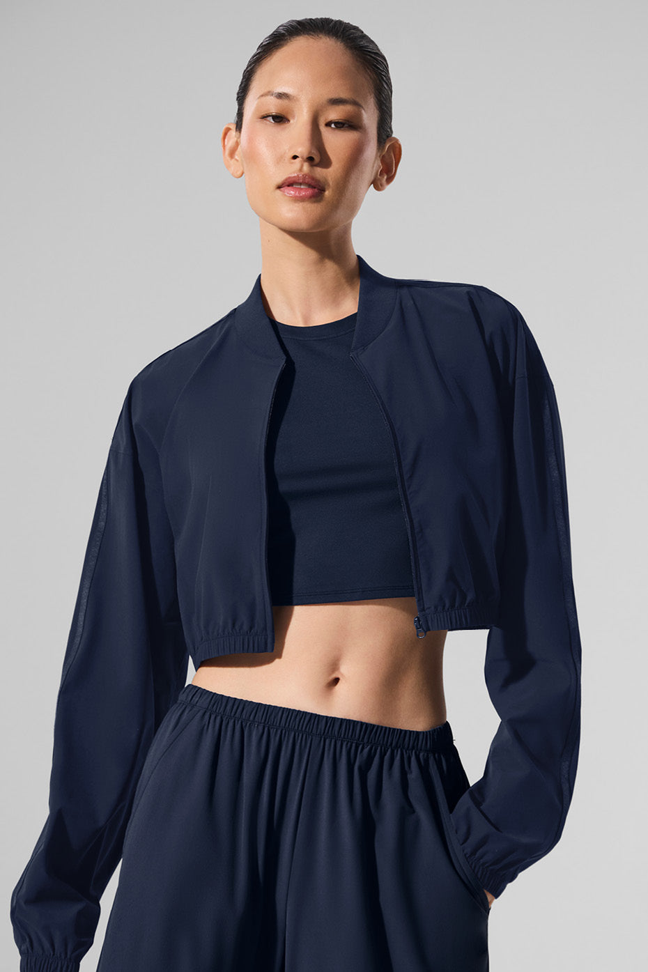 Cropped Breezy Full-Zip Cover Up - Navy - Image 4