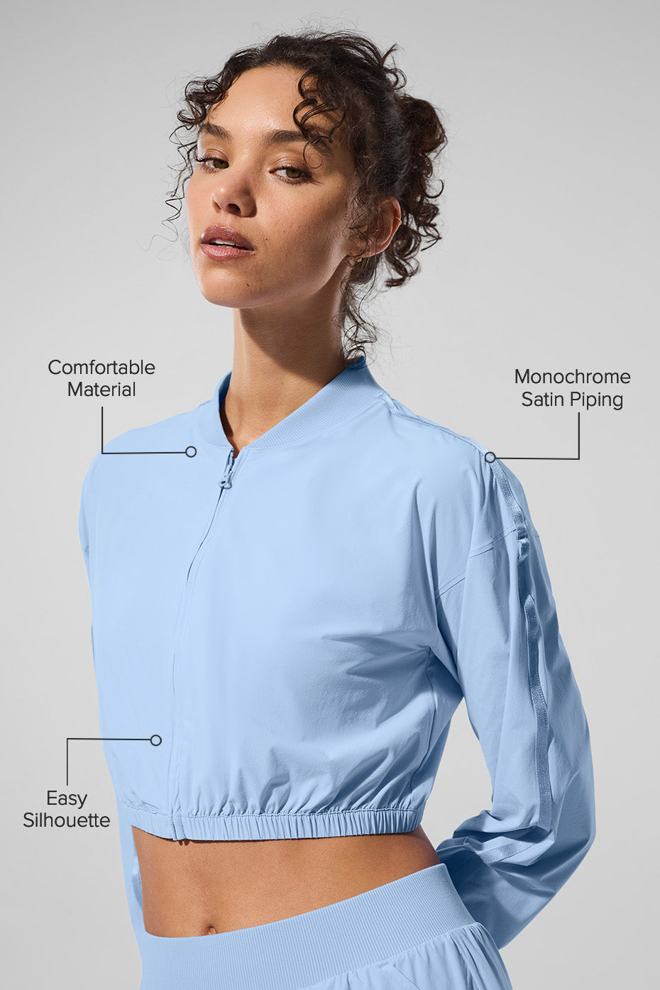 Cropped Breezy Full-Zip Cover Up - Seashell Blue - Image 2
