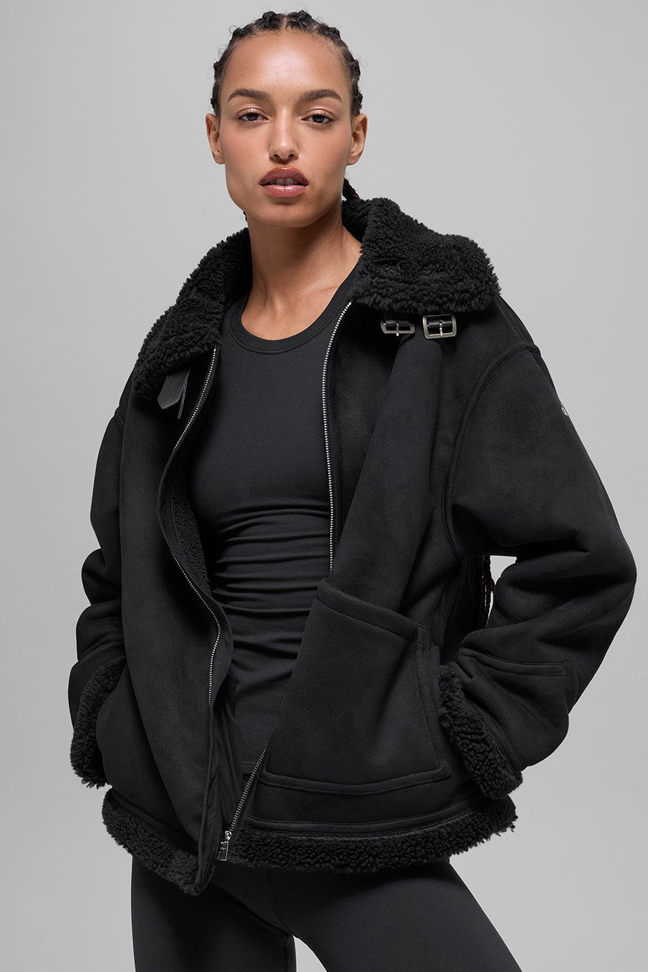 Faux Shearling Grand Jacket - Black - Image 4