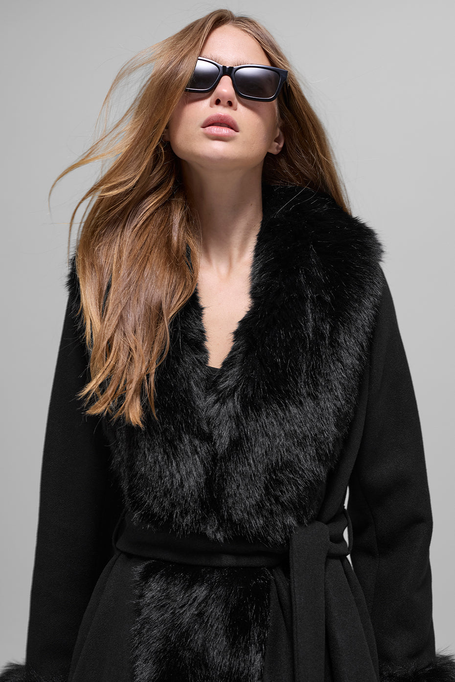 Faux Fur Trimmed Longline Coat - Black - Image 3