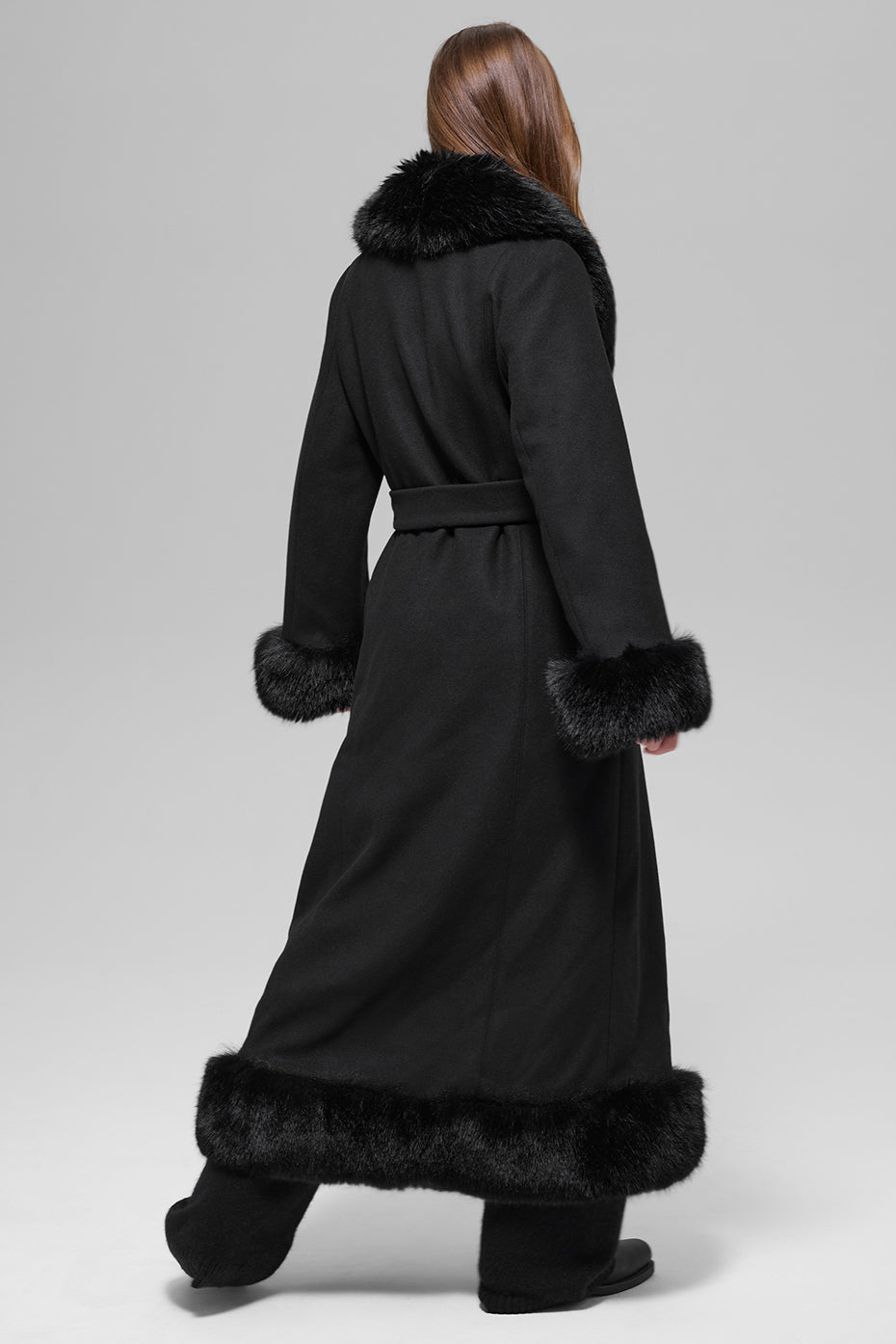 Faux Fur Trimmed Longline Coat - Black - Image 4
