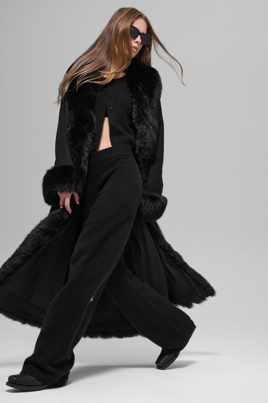 Faux Fur Trimmed Longline Coat - Black - Image 6