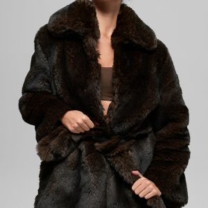 Faux Fur Starstruck Coat - Midnight Brown/Black