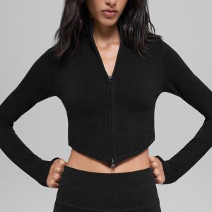 Seamless Two Tone Rib Jacket - Black