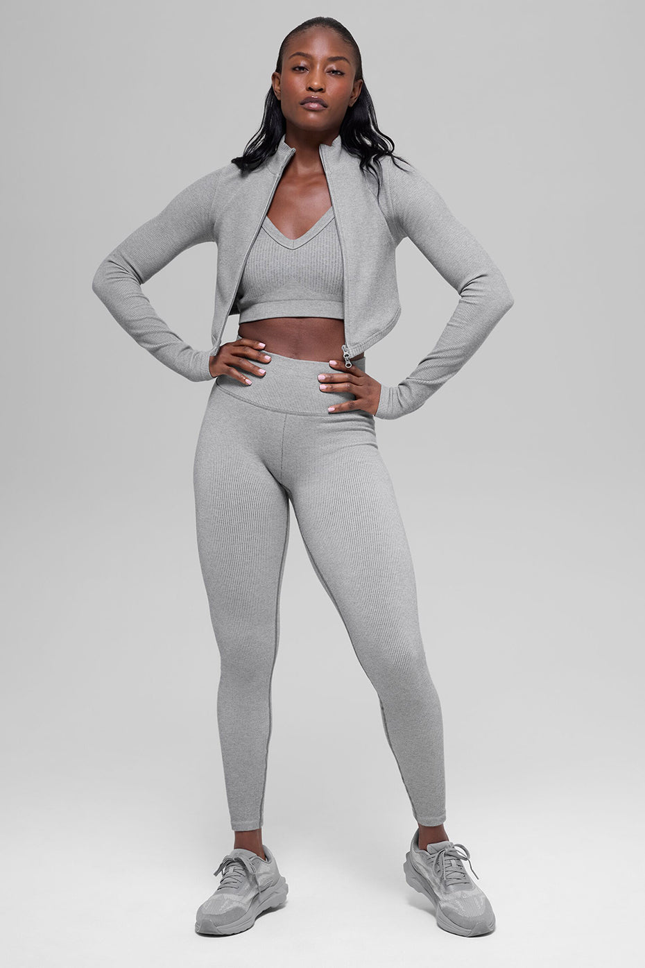 Seamless Two Tone Rib Jacket - Light Misty Grey Heather - Image 6