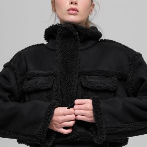 Faux Shearling Snowfall Cropped Jacket - Black