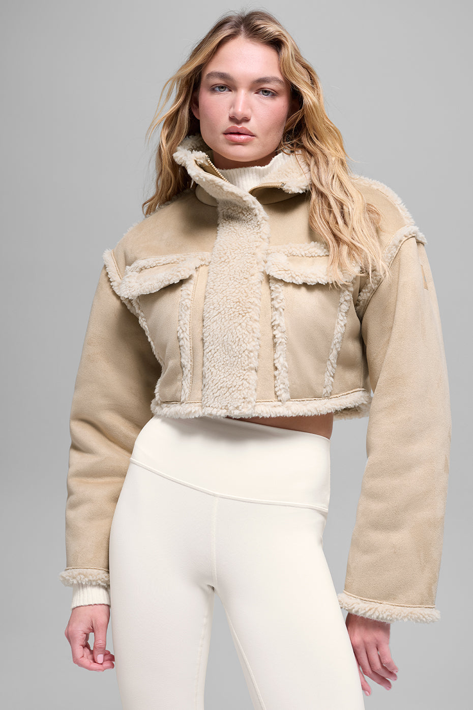 Faux Shearling Snowfall Cropped Jacket - Woodland Tan - Image 2