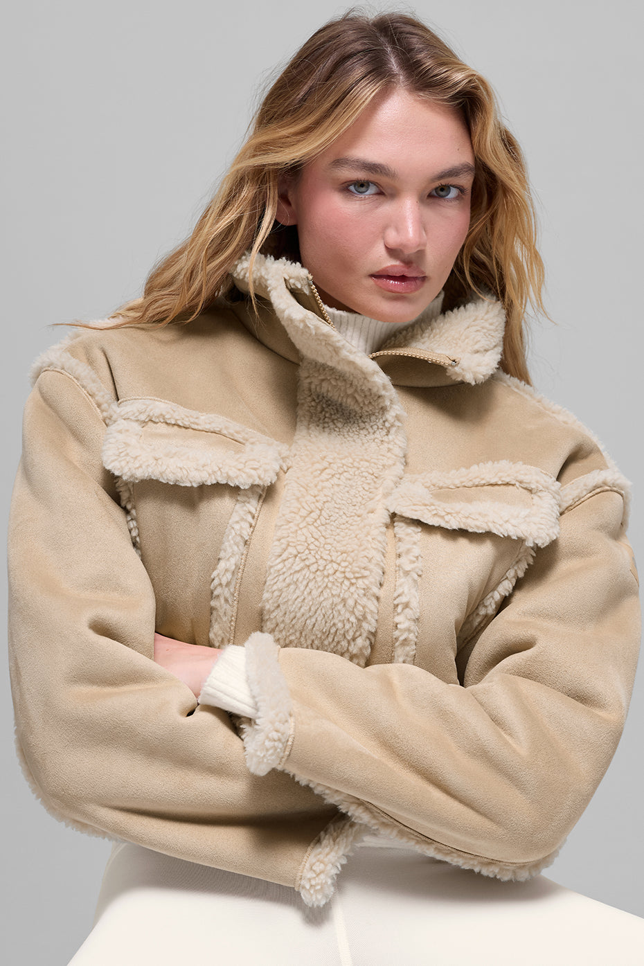 Faux Shearling Snowfall Cropped Jacket - Woodland Tan - Image 5