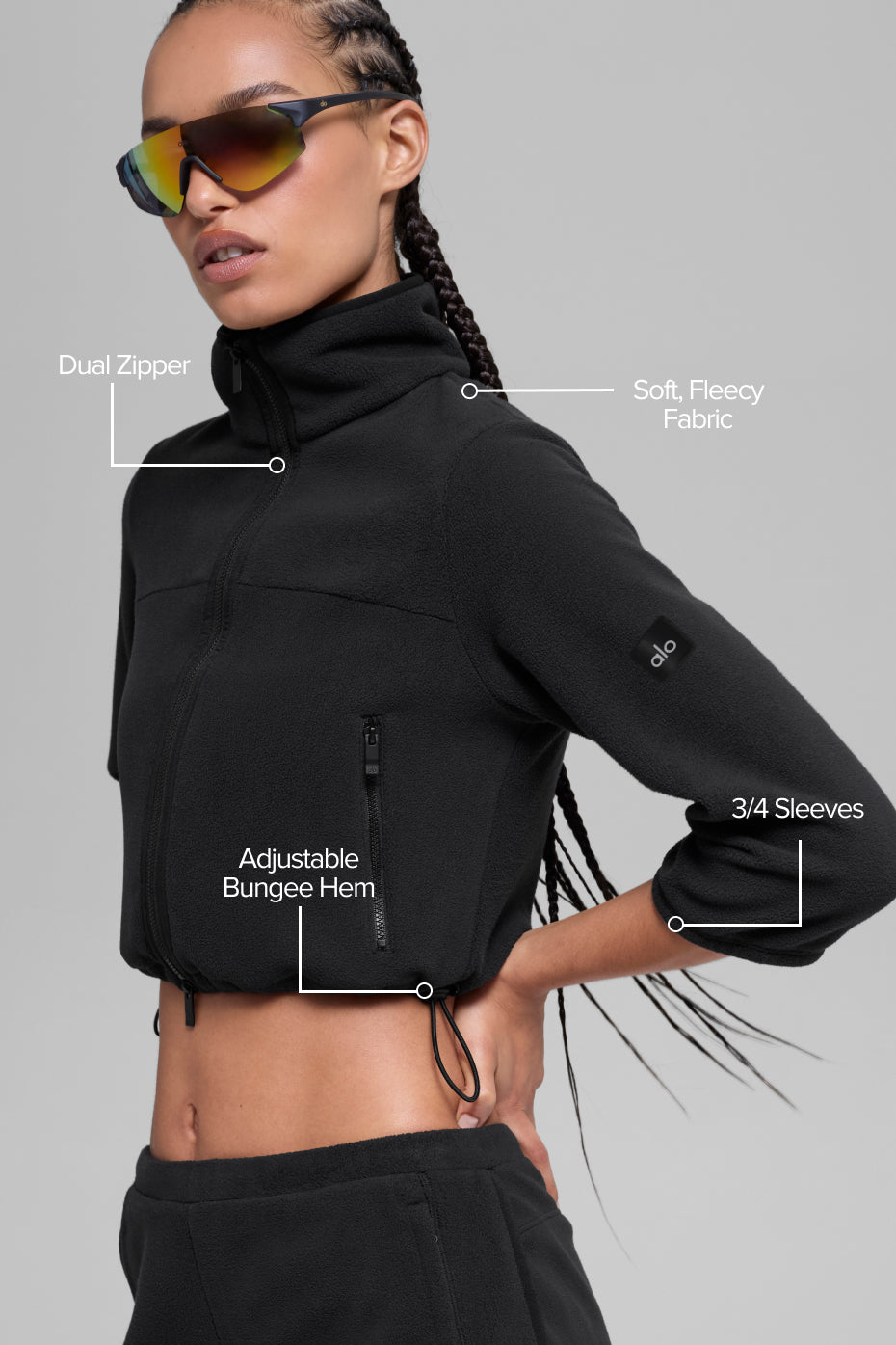 Polar Fleece Retreat Cropped Jacket - Black - Image 2