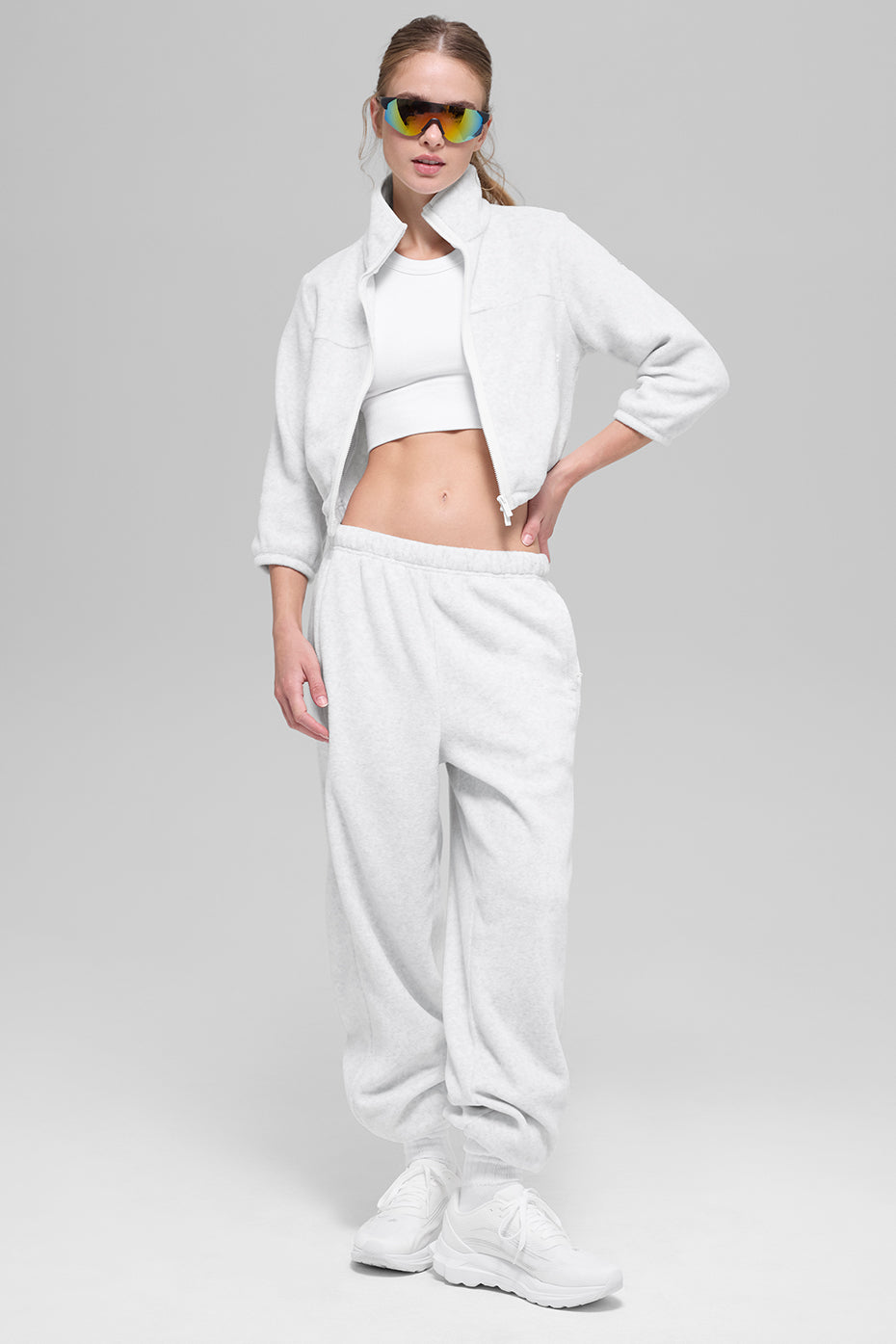 Polar Fleece Retreat Cropped Jacket - White Heather Grey - Image 6