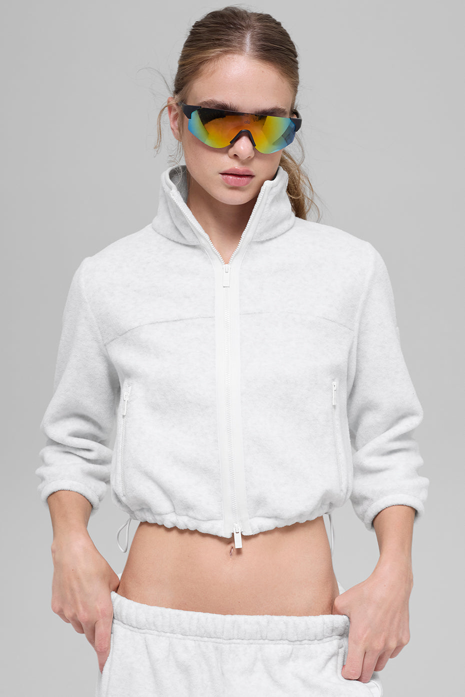 Polar Fleece Retreat Cropped Jacket - White Heather Grey