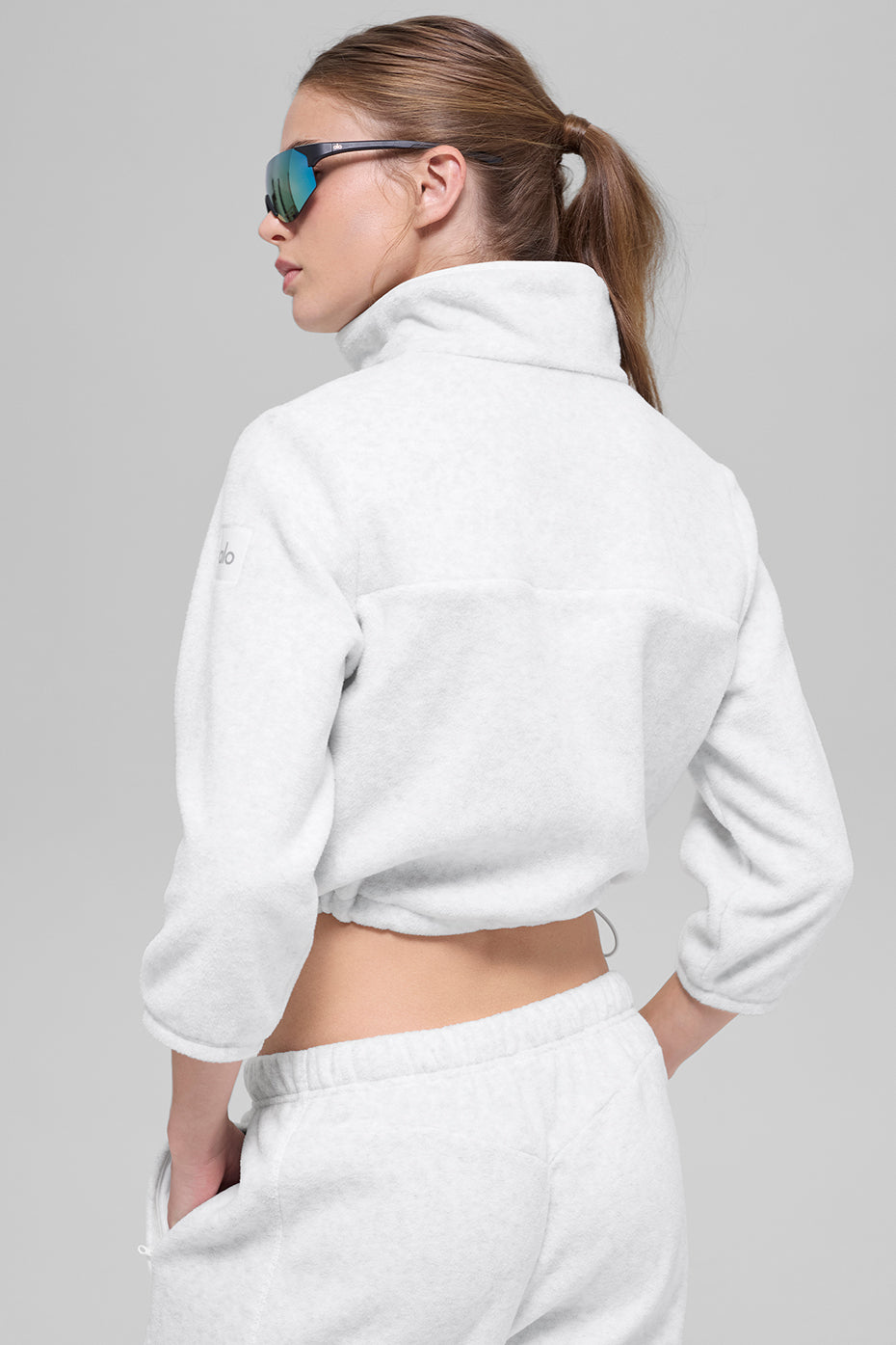 Polar Fleece Retreat Cropped Jacket - White Heather Grey - Image 2