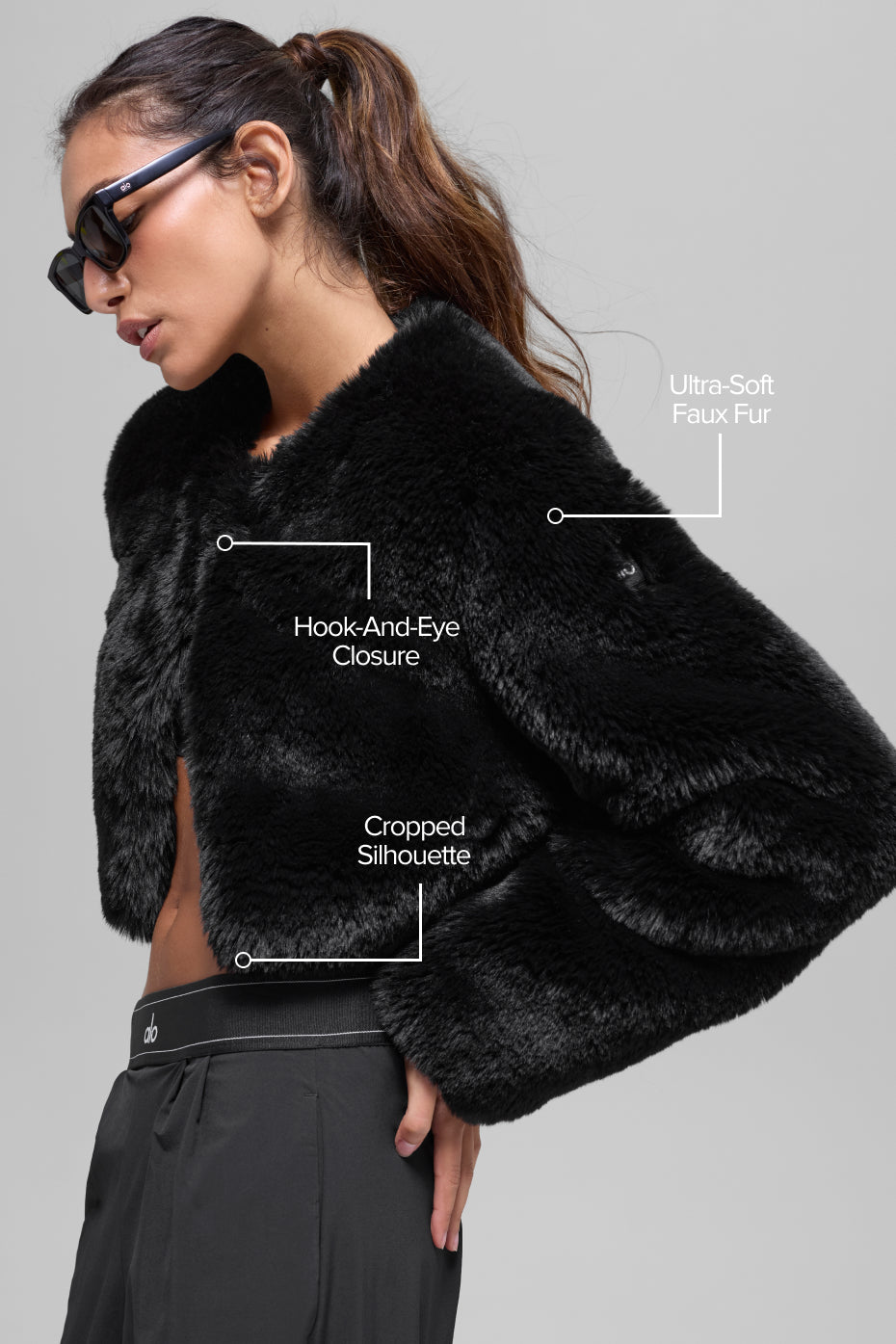 Faux Fur Chic Cropped Jacket - Black - Image 2