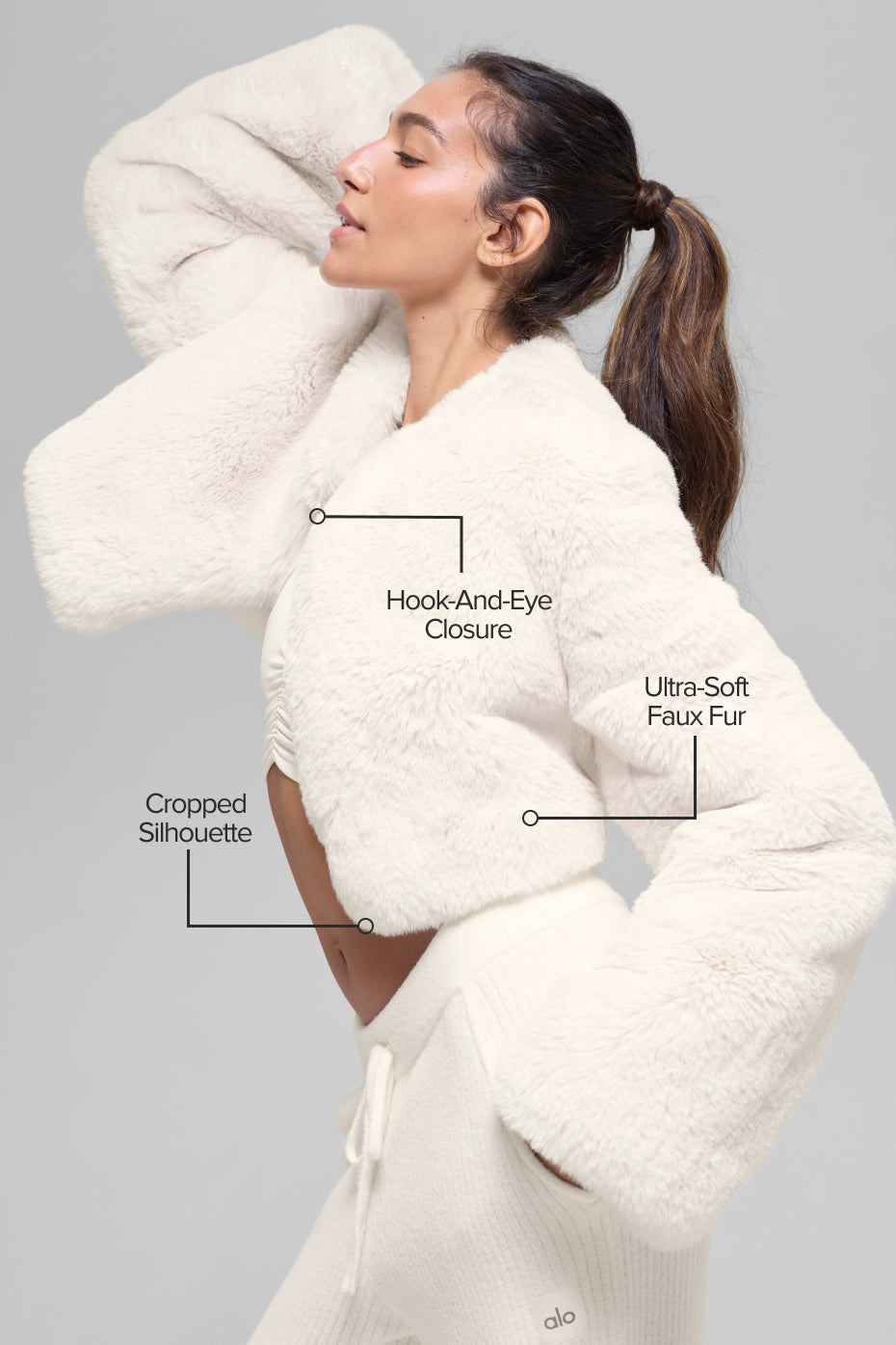 Faux Fur Chic Cropped Jacket - Ivory - Image 2