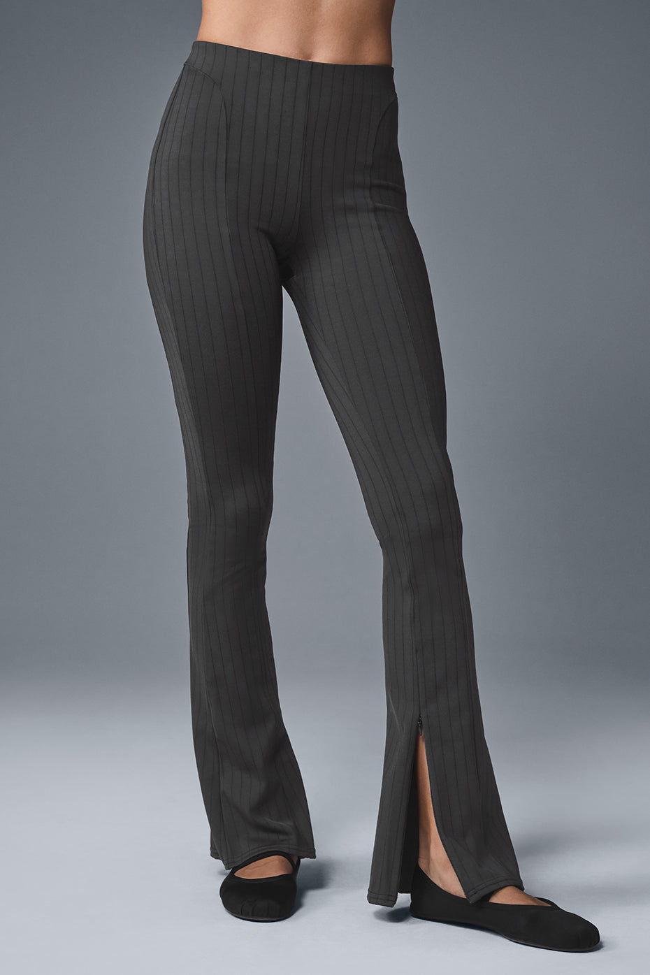 High-Waist Pinstripe Zip It Flare Legging - Anthracite/Black - Image 4